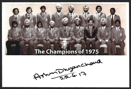 India 1975 Medal Team photo signed player ASHOK KUMAR Son of Dhyan Chand