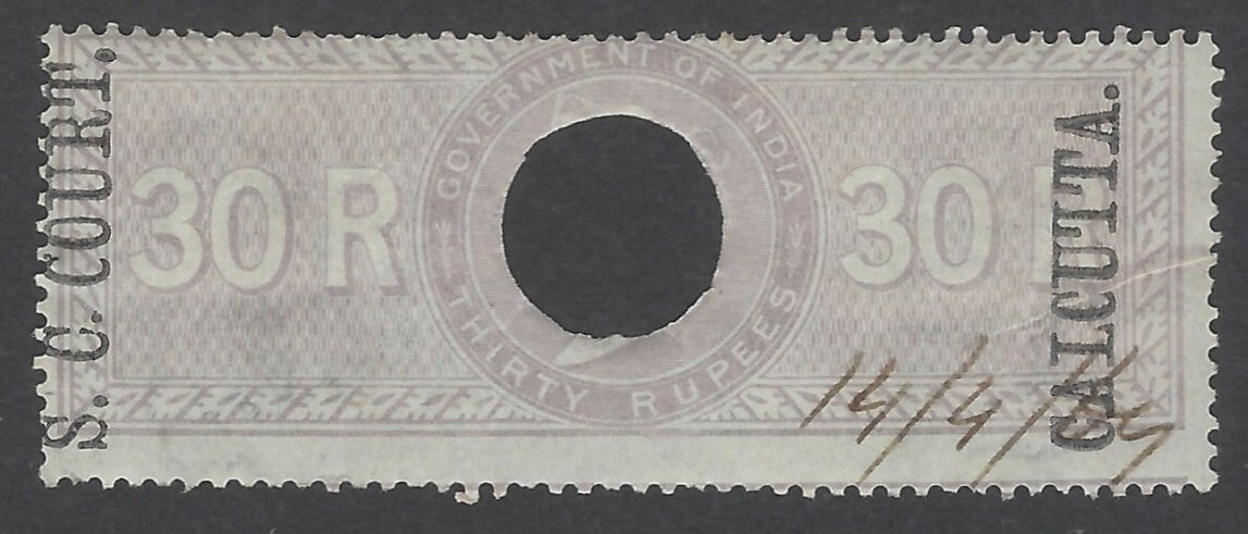 AOP India S.C. COURT CALCUTTA overprint on 1868 Special Adhesive 30R. Bft 73