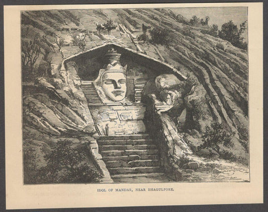 India IDOL OF MANDAR, NEAR BHAGULPORE engraved print - Rousslet 1876 6.5"x5"