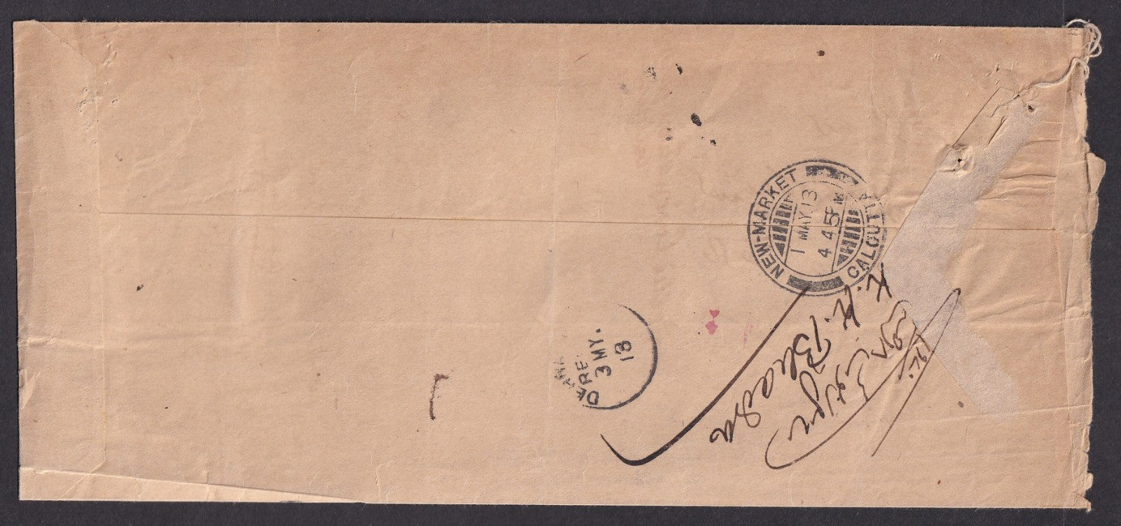India 1913 stampless 39/3/- VPP (Value Payable) On Postal Service cover