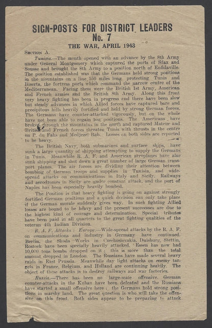 India 1943 WW2 National War Front Propaganda Leaflet Sign-Posts District Leaders