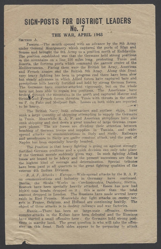 India 1943 WW2 National War Front Propaganda Leaflet Sign-Posts District Leaders