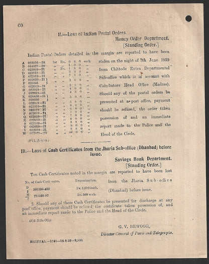 India 1939 POSTAL NOTICE Airmails for Saigon and Souther French Indo-China