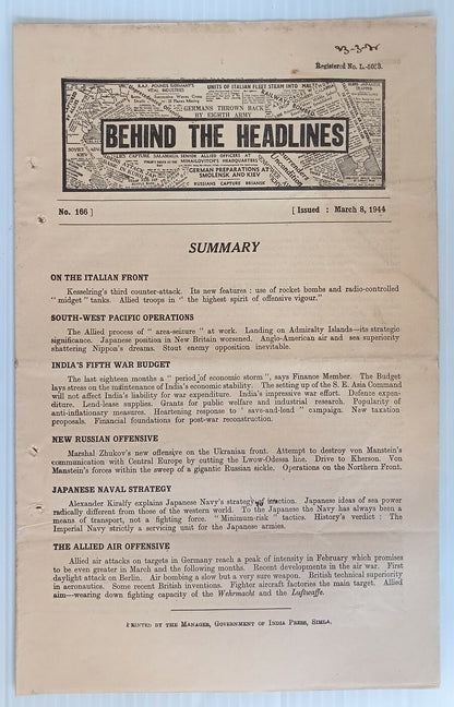 India 1944 WW2 Propaganda rag BEHIND THE HEADLINES JAPANESE NAVAL STRATEGY 8pgs