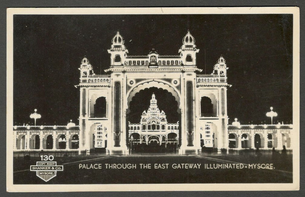 AOP India vintage rppc real photo postcard ILLUMINATED PALACE, MYSORE