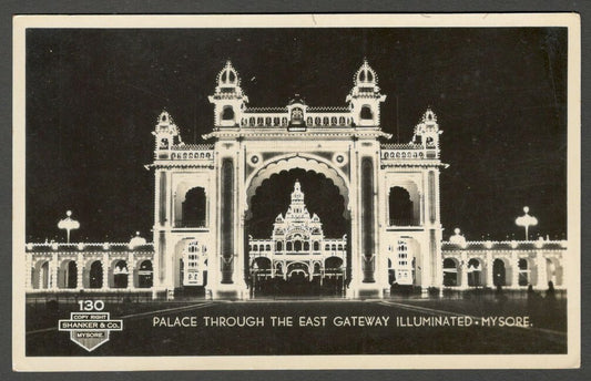 AOP India vintage rppc real photo postcard ILLUMINATED PALACE, MYSORE