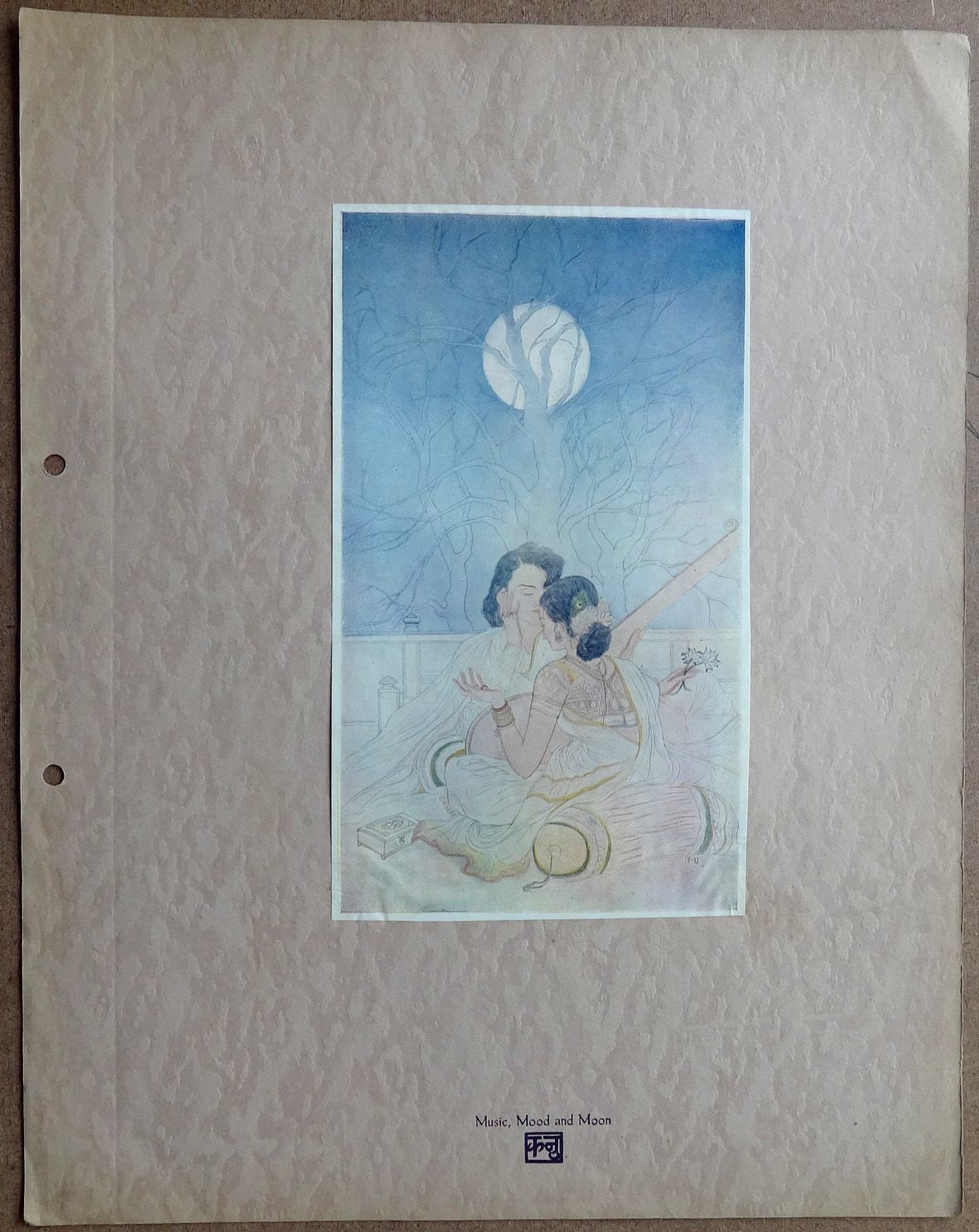 Music Mood and Moon by Kanu Desai vintage Art Print India