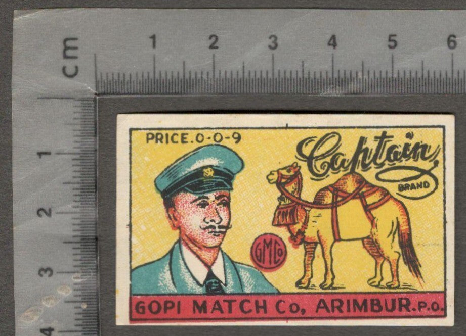 (AOP) India vintage matchbox label CAPTAIN