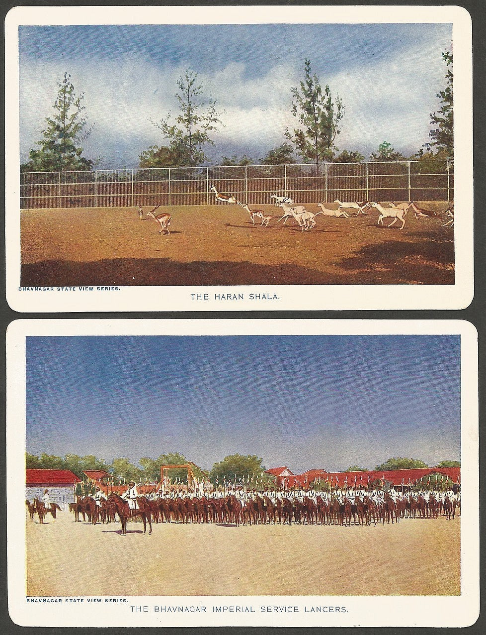 India Bhavnagar State 4.5" x 7" 1940s vintage view cards with State crests (5)
