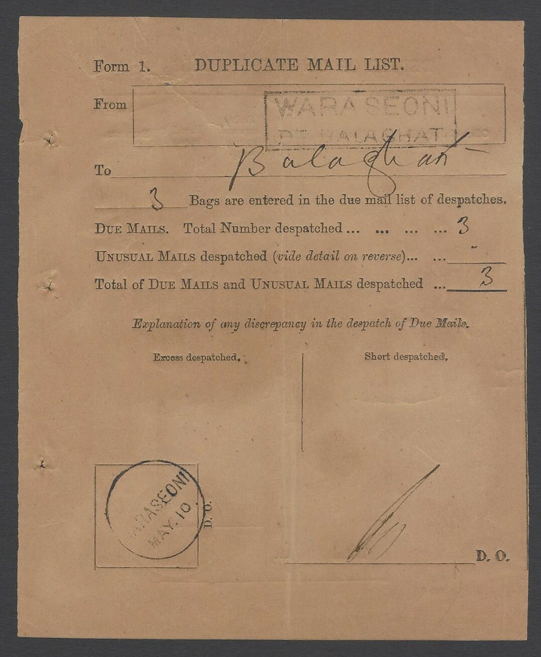 AOPIMT India 1880s Duplicate Mail List for UNUSUAL & DUE mails