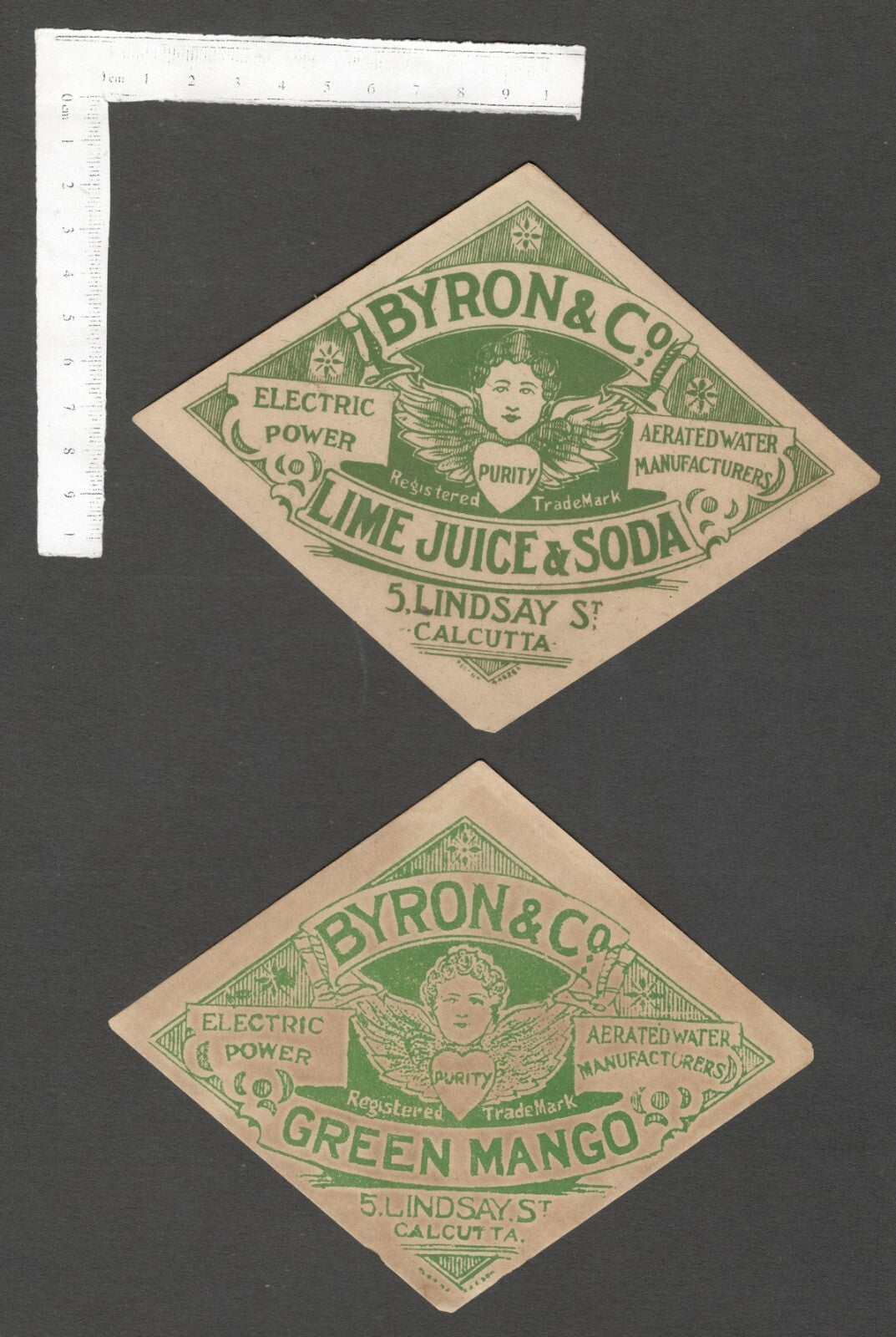 AOP India vintage BYRON & CO. Calcutta ELECTRIC POWER Aerated Drink labels (8)