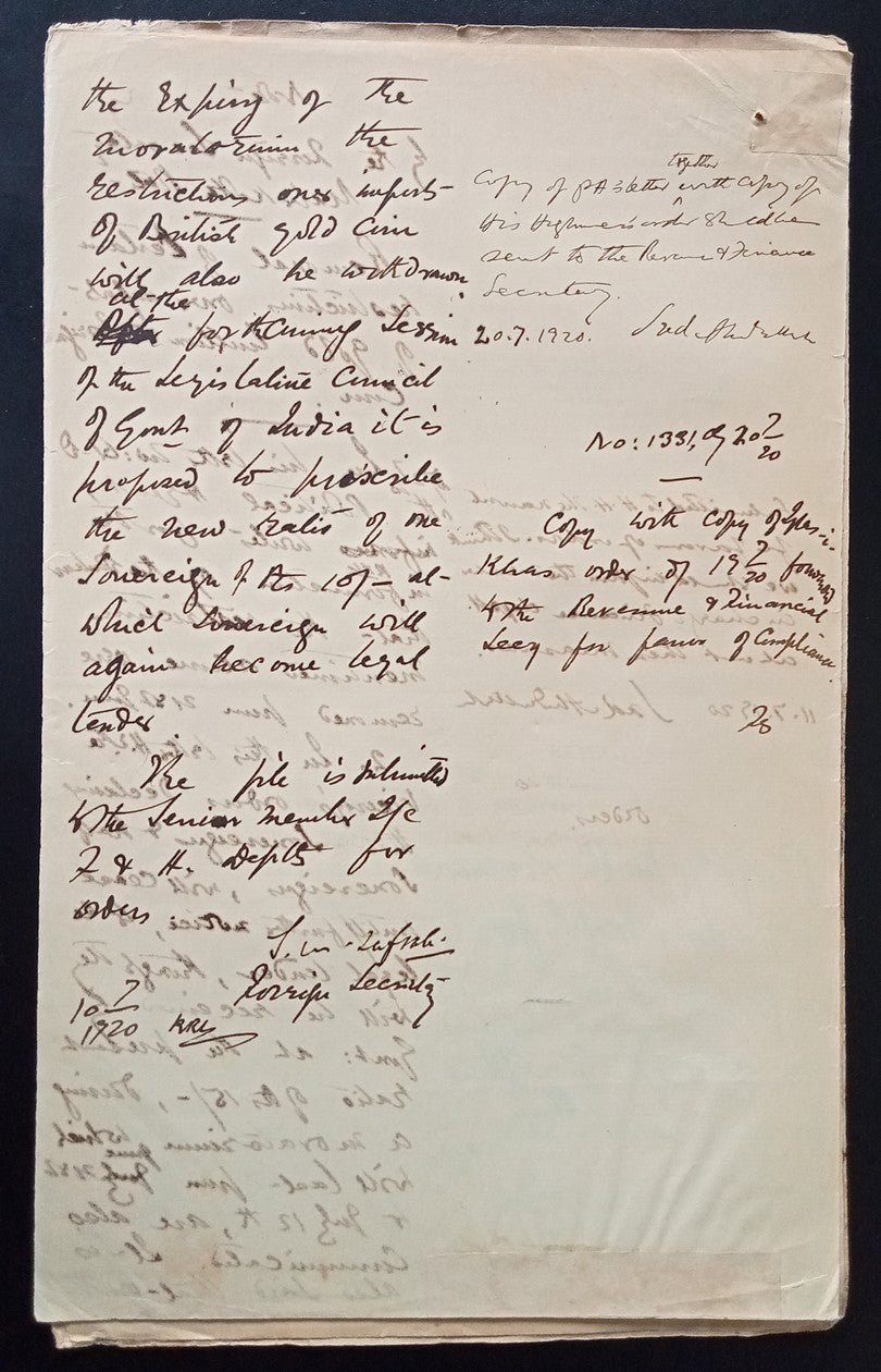 India 1915 documents about re-settings the valuations of Gold Coins, etc.
