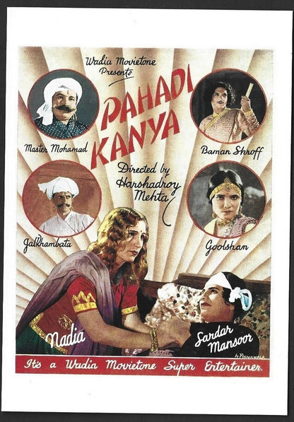 India Bollywood Wadia Movietone pc showing poster of PAHADI KANYA Baman Shroff