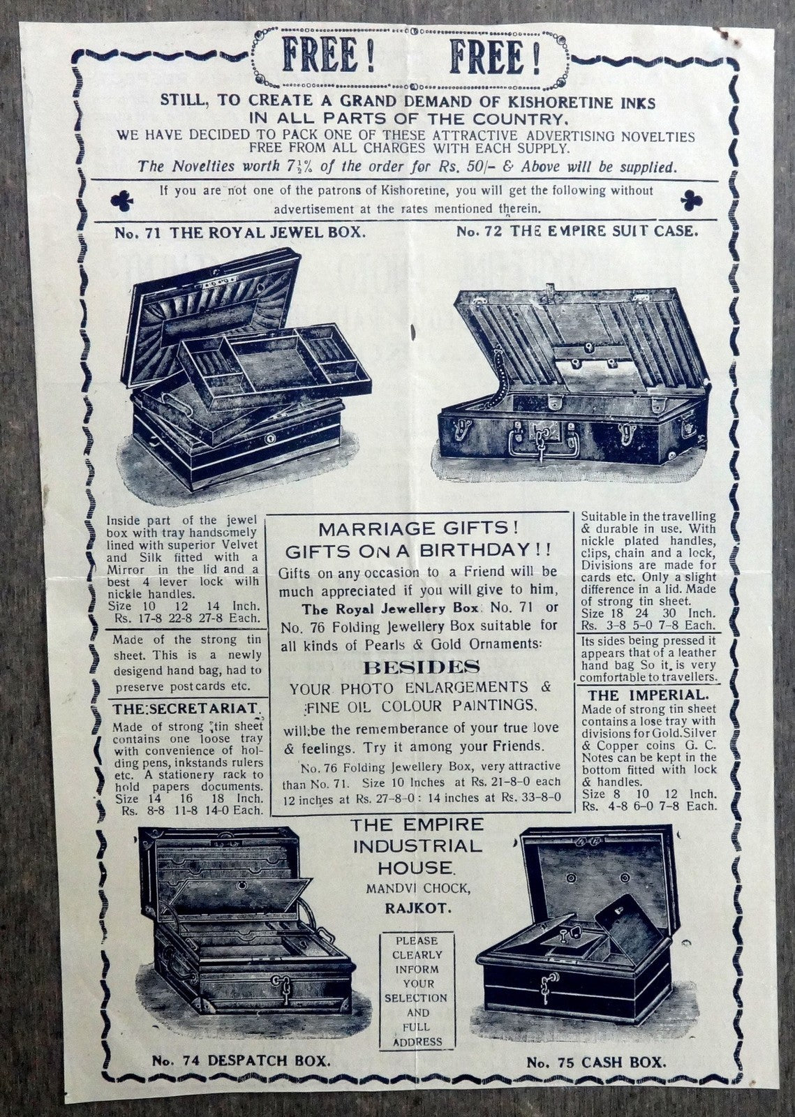 India 1920s advertisement leaflet for various products