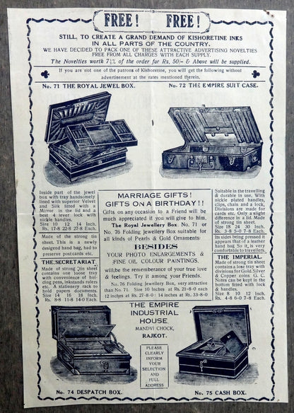 India 1920s advertisement leaflet for various products