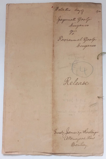 AOP India QV Queen Victoria 1868 Special Adhesive 5R on 1900 indenture 7 pgs