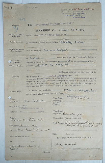 India Jaipur State Share Transfer stamps on forms signed R K Birla (2)