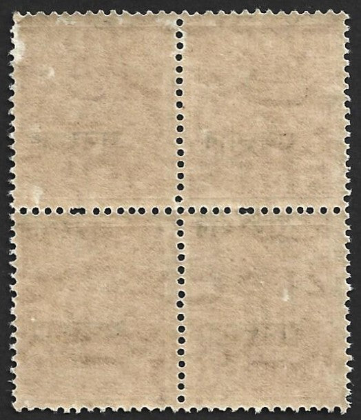 (AOP) India 10p revenue stamp ov Rajasthan MNH block OVERPRINT DOUBLE on 2 stamp