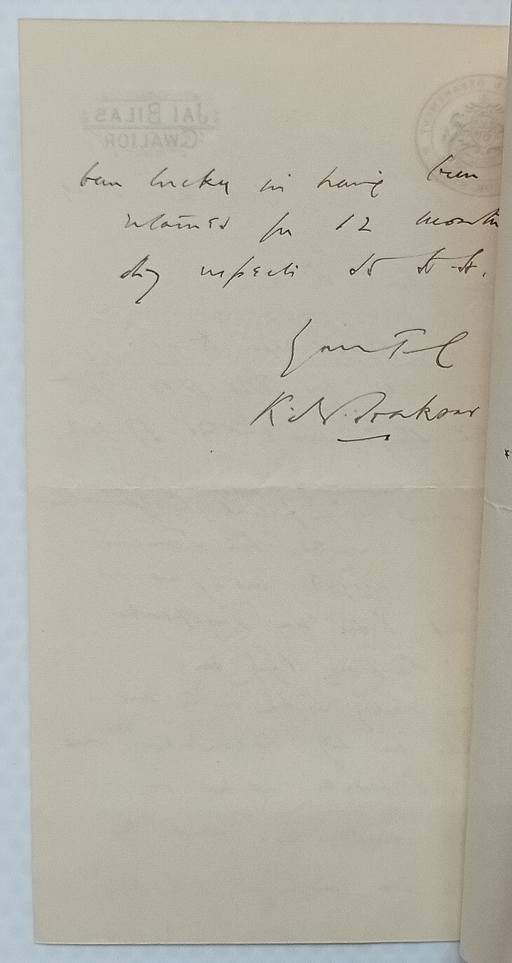 GWALIOR STATE POLITICAL DEPARTMENT crested letter 1929 India