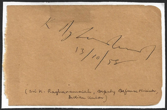 India autograph book page signed by Sri K. Raghuramaiah