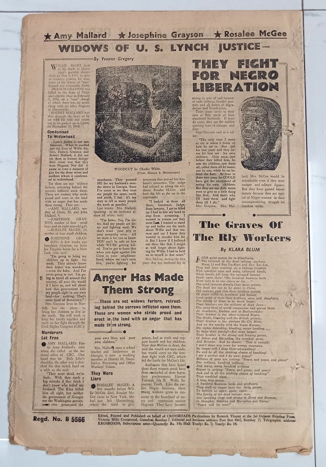 AOP India Cross Roads newspaper 1951 issue Stop This Indo-Pak War Talk! R