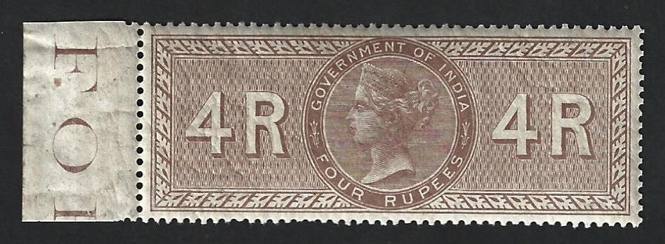 India QV 1868 Court Fee 4R brown MNH