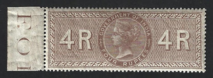 India QV 1868 Court Fee 4R brown MNH