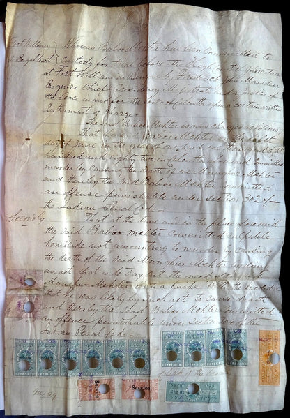 India QV 1860s Court Fee stamps x on vellum parchment document