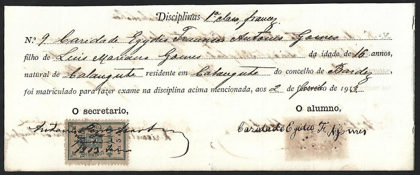Portuguese India revenue stamps on small school document
