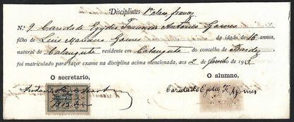 Portuguese India revenue stamps on small school document