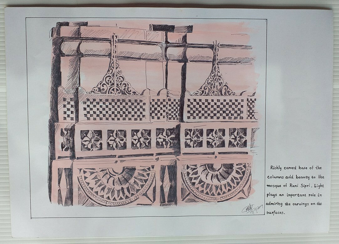 Mosque of Rani Sipri Ahmedabad, India watercolors on card 12” x 16” (2)