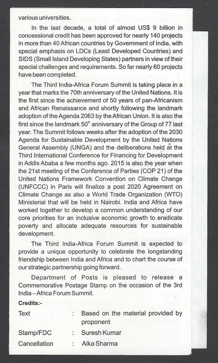 India Africa Forum Summit 2017 Wild Animals miniature sheet MS FD brochure