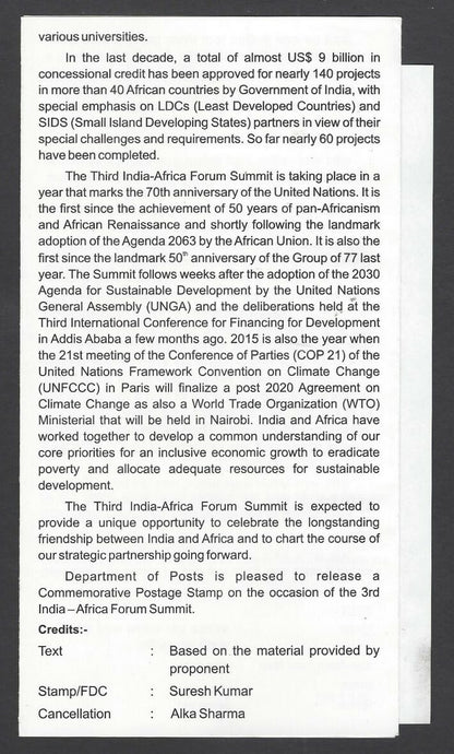India Africa Forum Summit 2017 Wild Animals miniature sheet MS FD brochure