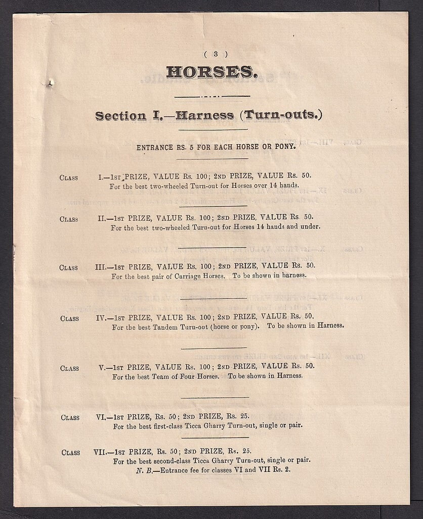 India HORSE & DOG SHOW, Tollygunje, Calcutta 1895 programme, etc.