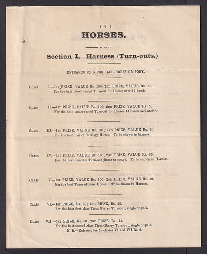 India HORSE & DOG SHOW, Tollygunje, Calcutta 1895 programme, etc.