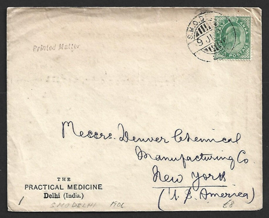 AOP India KEdVII 1/2a on PRINTED MATTER RATE "Practical Medicine" cover to USA