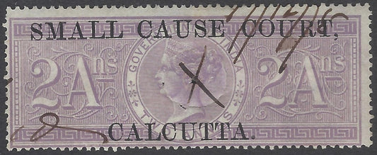 AOP India QV 1868 SMALL CAUSE COURT CALCUTTA ovpt on Special Adhesive 2a lilac