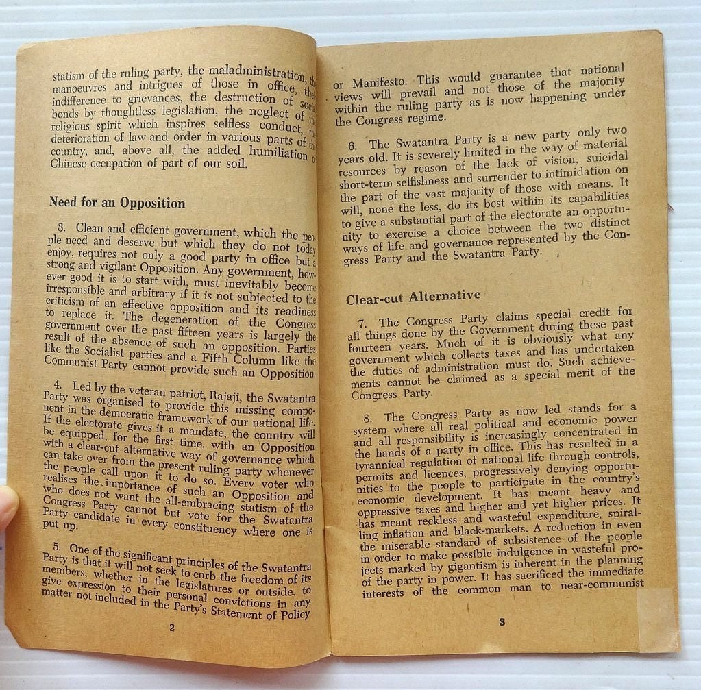 India 1962 Swatantra Party manifesto