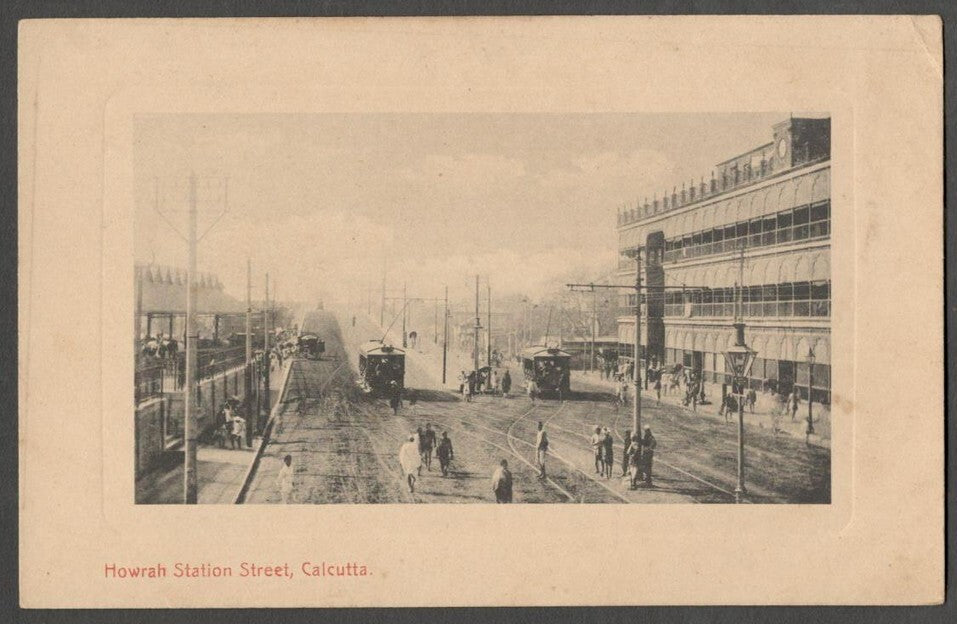 AOP India Howrah Station Street, Calcutta TRAMS vintage postcard