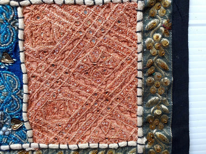 Vintage multipurpose Indian mat wi hand embroidery, sequins, beads, zari, etc