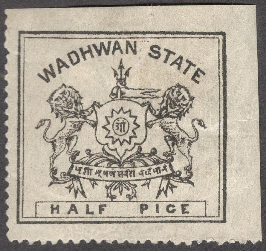 India WADHWAN State 1898-1900 1/p black/greenish blue perf.12 1/2 MH. SG 3