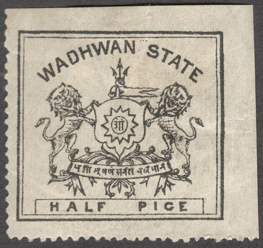 India WADHWAN State 1898-1900 1/p black/greenish blue perf.12 1/2 MH. SG 3