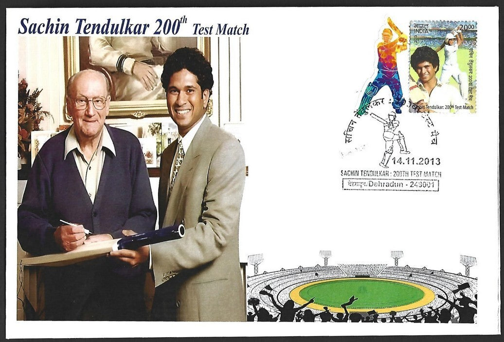 CRICKET India 2013 Sachin Tendulkar 200th Test private FDC with diecut label