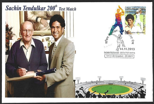 CRICKET India 2013 Sachin Tendulkar 200th Test private FDC with diecut label