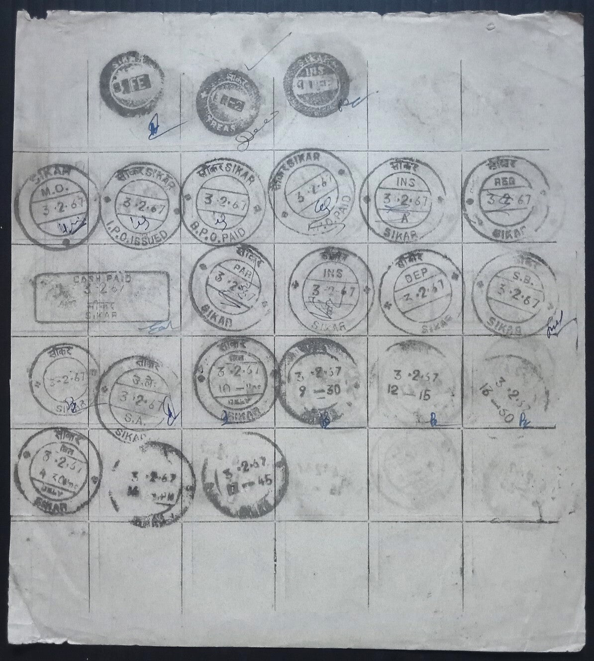 India 1955-67 Post Office daily postmark proof impression sheets (24)