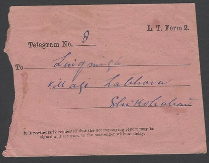 East Indian Railway 1909 telegram & envelope
