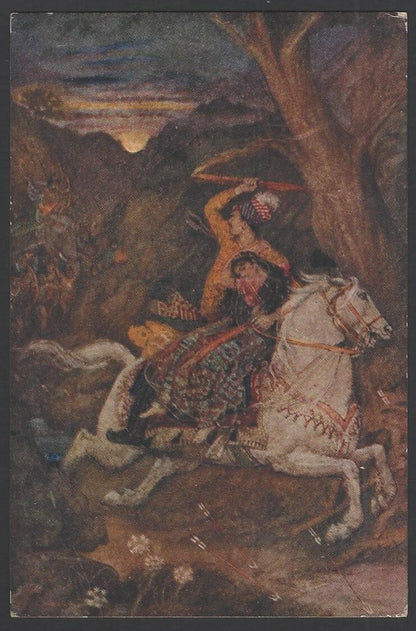 India Illus of Hindu Myths KUVALAYASWA SLAYS THE DANAYAS vintage postcard