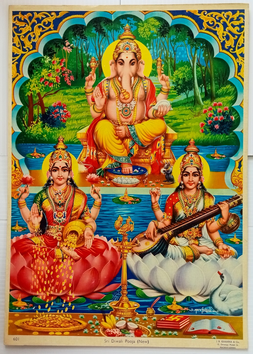 AOP India SRI DIWALI POOJA Hindu God Poster J.B.KHANNA & Co. 49cm x 34cm R