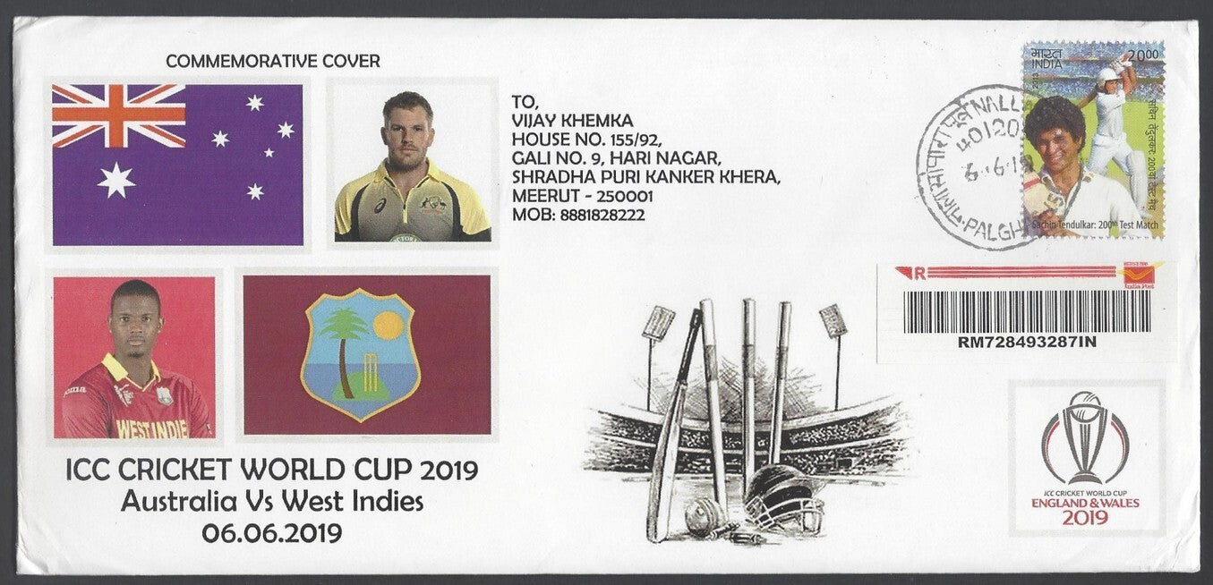 AOP India 2019 CRICKET World Cup Australia vs West Indies Special cover