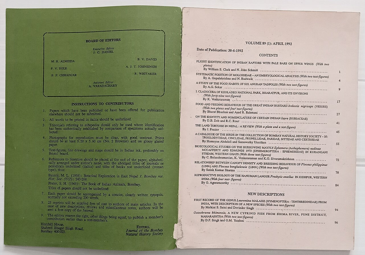 AOP India JOURNAL OF THE BOMBAY NATURAL HISTORY SOCIETY April 1992